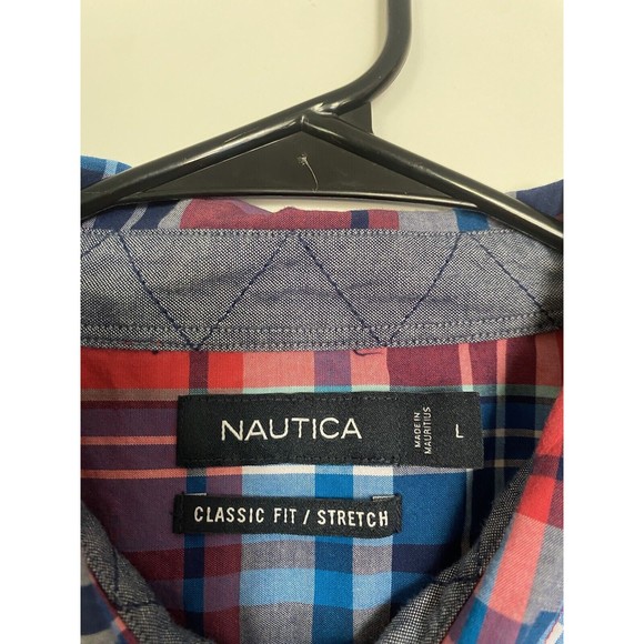 Nautica Classic Fit Red Blue Checkered Men’s Button Shirt Size Large - Picture 2 of 4
